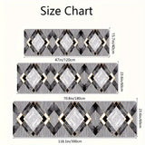 Alfombra de Pasillo Largo con Patrón Geométrico Moderno, Lavable a Máquina, Antideslizante, 100% Poliéster, y Blanco con Detalles Dorados, Ideal para Pasillos y Entradas