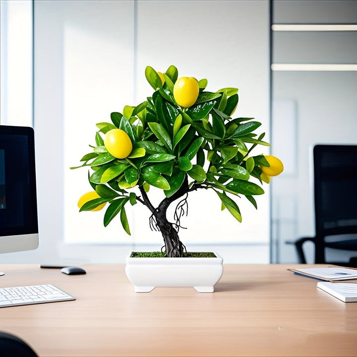 1 árbol de limón simulado con macetas blancas, forma realista. Ideal para decoración interior y exterior, embellece la sala, estudio o dormitorio, crea un ambiente fresco y natural