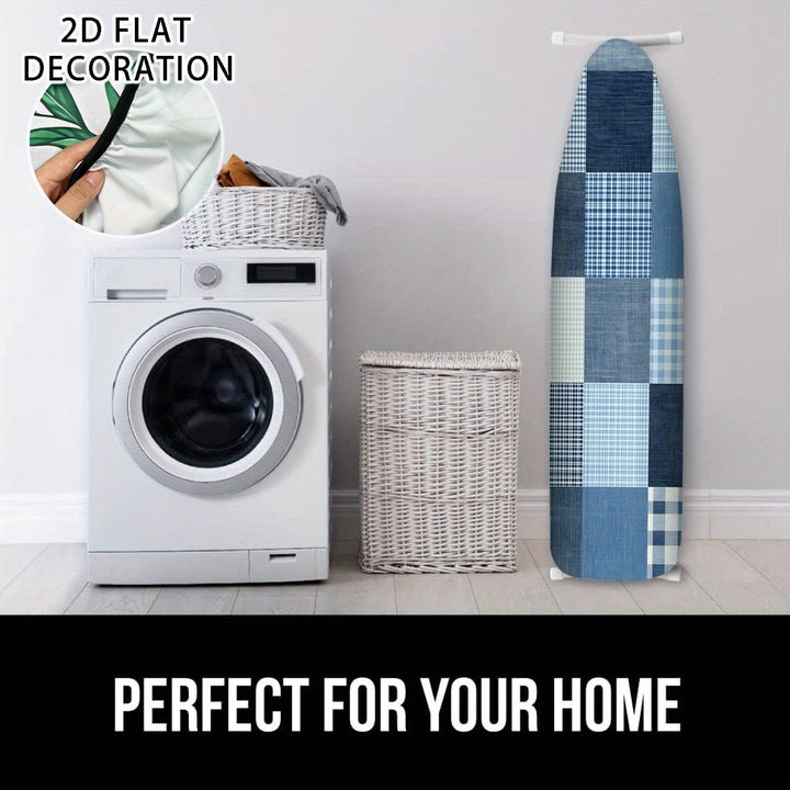 1 pieza, funda de tabla plana de planchado 2D fácil de instalar - Planchado sin arrugas, diseño de cuadros azules y blancos, tejido duradero, perfecto para uso en casa o salón.