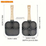 Sartén de Huevos y Tortillas Antiadherente de Aleación de Aluminio GUANHUANG con Mango de Madera, Cocina para Desayuno con 4 Compartimentos para Estufa de Gas e Inducción, Ideal para Huevos, Salchichas y Más