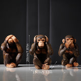 Juego de 3 figuras realistas de chimpancé, estatuas decorativas de resina para interior y exterior