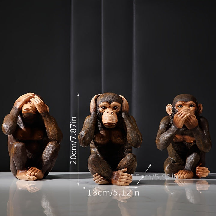 Juego de 3 figuras realistas de chimpancé, estatuas decorativas de resina para interior y exterior