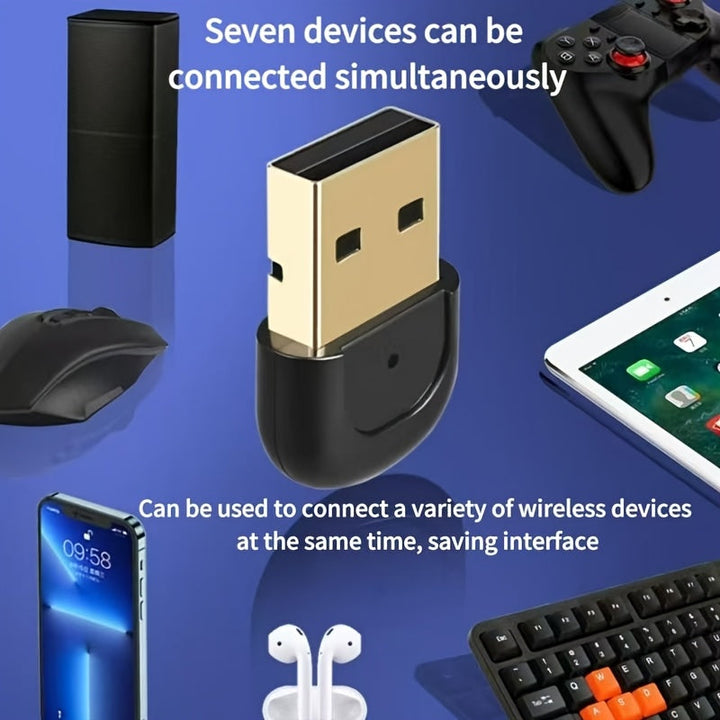 Adaptador sin varillas USB 5.3 para PC, Compatible con Auriculares, Teclado y Altavoces - Plug & Play, Compatibilidad Retrocompatible con 5.2/5.1/5.0/4.2/4.1/4.0, Soporta hasta 7 Dispositivos, Sin Necesidad de Batería