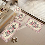 Juego de 4 Alfombrillas de Baño con Estampado de Rosas Rosas - Antideslizantes, de Franela Suave, Alfombrillas Cómodas con Diseño Floral Intrincado para Decoración del Hogar, Decoración de Baño y Accesorios