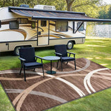 Alfombra de acampada al aire libre de terciopelo de lujo - 852g/m², resistente al deslizamiento, con diseño geométrico, lavable en máquina, ligera, para RV, patio, jardín y acampada. Alfombra rectangular duradera con diseño elegante, alfombra de suelo pa