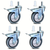 Conjunto de 4 ruedas giratorias de metal pulido, con ruedas de goma de alta resistencia de 10.16 cm con frenos, ideales para carros y carretillas universales en hoteles, restaurantes, oficinas, supermercados, estantes de secado y equipos domésticos