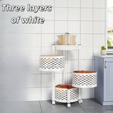 Estante de almacenamiento de cocina giratorio de 3 niveles - Organizador plegable y móvil que ahorra espacio con cajones de fresco para verduras, estante para snacks y ganchos para utensilios para cocinas modernas, estante de almacenamiento de cocina, co