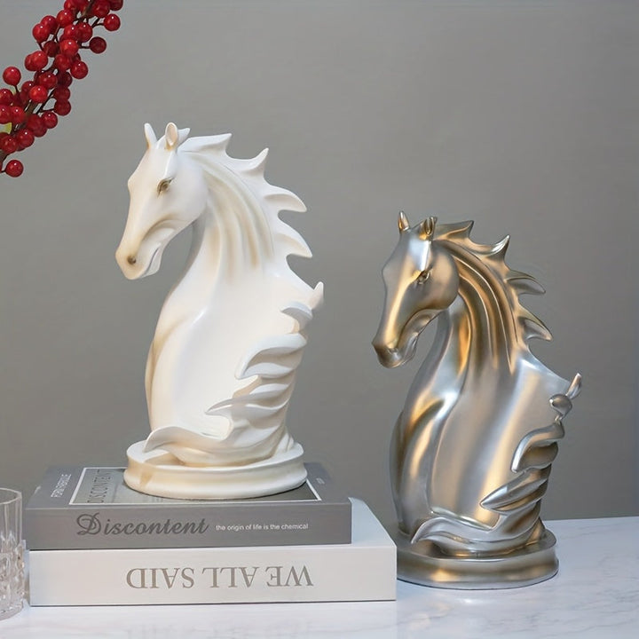 Soporte Elegante para Botellas de Vino con Cabeza de Caballo - Construcción Robusta en Resina, Decoración Espaciosa para Sala, Comedor o Bar - Centro Moderno y Creativo, Artesanía Detallada