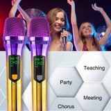 Micrófono sin varillas, Sistema de Micrófonos Dinámicos Portátiles Doble y Recargables con Soporte para Escritorio para Canto, Bodas, Fiestas y Enseñanza