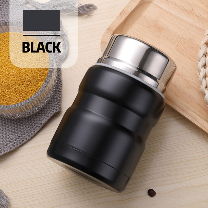 Termo aislante SIAETIUR de 24 oz - Recipiente redondo reutilizable con tapa abatible, boca ancha, apto para lavavajillas y libre de BPA - Negro