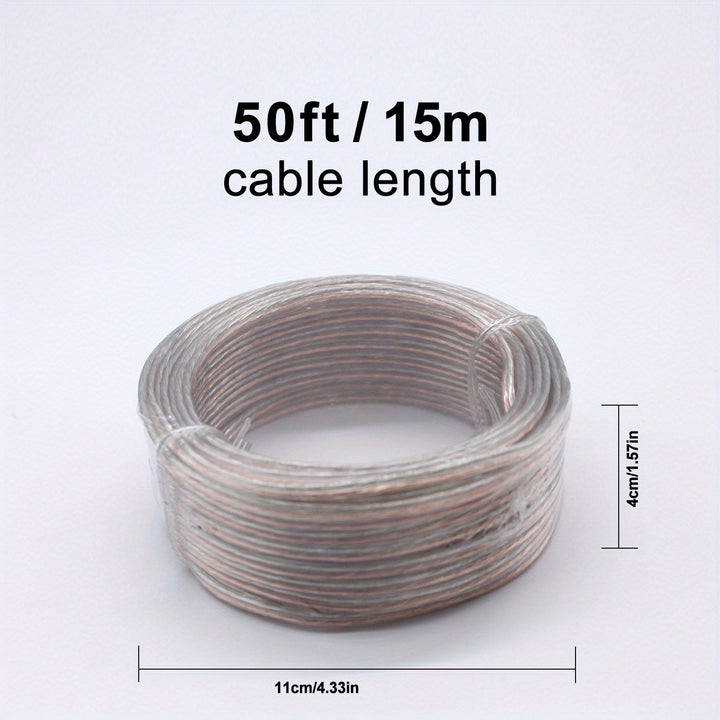 [Cable de Bocina Transparente 22 AWG] Cable de Bocina Transparente 22 AWG - 1 Rollo de 50 FT/100 FT/328 FT, Adecuado para Sistemas de Sonido Estéreo, Bocinas de Cine en Casa, Sonido Envolvente y Radios