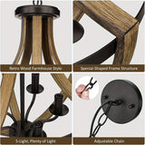 Lámpara colgante geométrica moderna para granja, 5 brazos de altura ajustable, montaje semi-inclinado, diseño de hierro negro y madera, colgante desmontable para comedor, vestíbulo, isla de cocina - No incluye bombilla, luces de techo para dormitorio