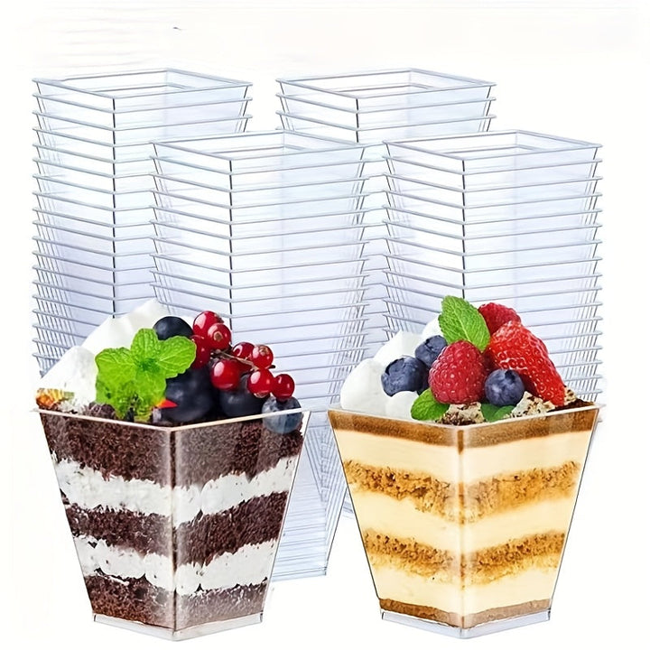 100 piezas/50 piezas tazas mini para postres, ideales para cucharitas de postre, tazas reutilizables, vajilla para bocadillos, perfectas para diversas ocasiones: cumpleaños, asados, bodas, cenas, ceremonias para adultos, San Valentín, Pascua