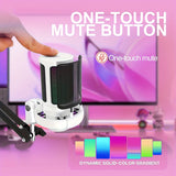 Un toque de silencio, Kit de micrófono de condensador USB | Brazo de soporte ajustable de 360° | Un botón de silencio y Plug-and-Play | Reducción de ruido HD | Ideal para transmisión en vivo, juegos, podcasting, grabación | Construcción duradera de ABS |