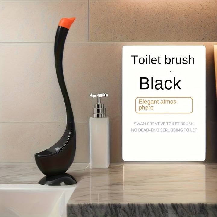 Un conjunto de cepillo de inodoro y soporte con diseño de dos colores, hecho de plástico, diseñado para una limpieza efectiva del baño con cerdas de 360°, adecuado para uso en casa, oficina y hoteles.