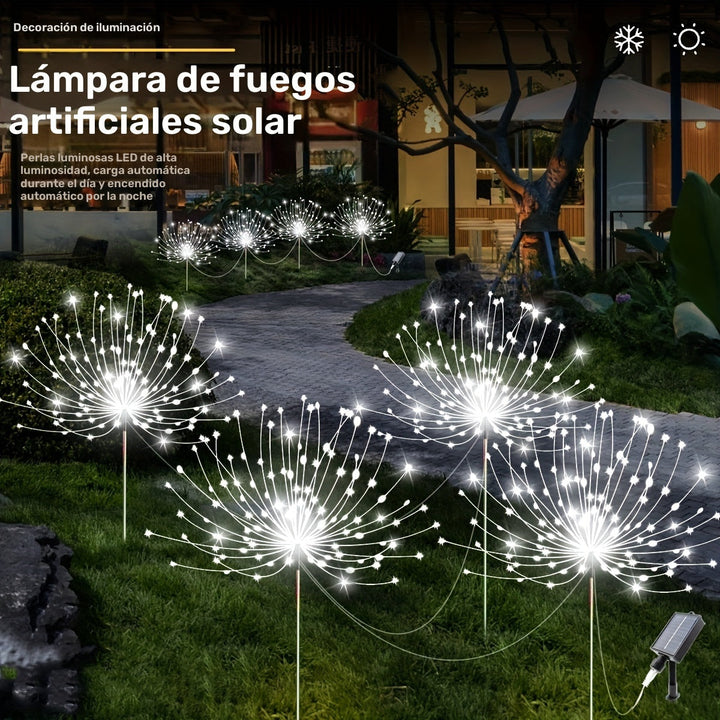 Conjunto de 4 Luces Solares LED para Fuegos Artificiales con 320/240 LEDs para Decoración Navideña, Halloween y Acción de Gracias, 8 Modos, Luces Solares para Jardín Exterior, Estacas de Explosiones Estelares, Balcón del Patio, Camino de Césped, Decoraci