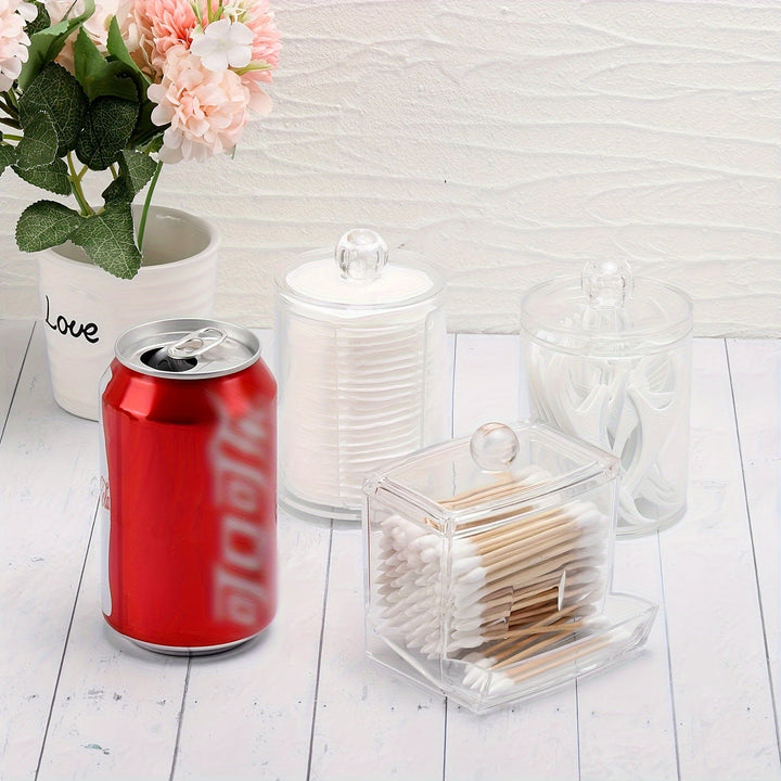 3 Piezas de Tarros Acrílicos Transparentes con Tapas – Organizador para Maquillaje, Baño y Hogar, Diseño Multicompartimento para Fácil Ordenación, Solución de Almacenamiento Elegante | Contenedores de Material Acrílico Claro