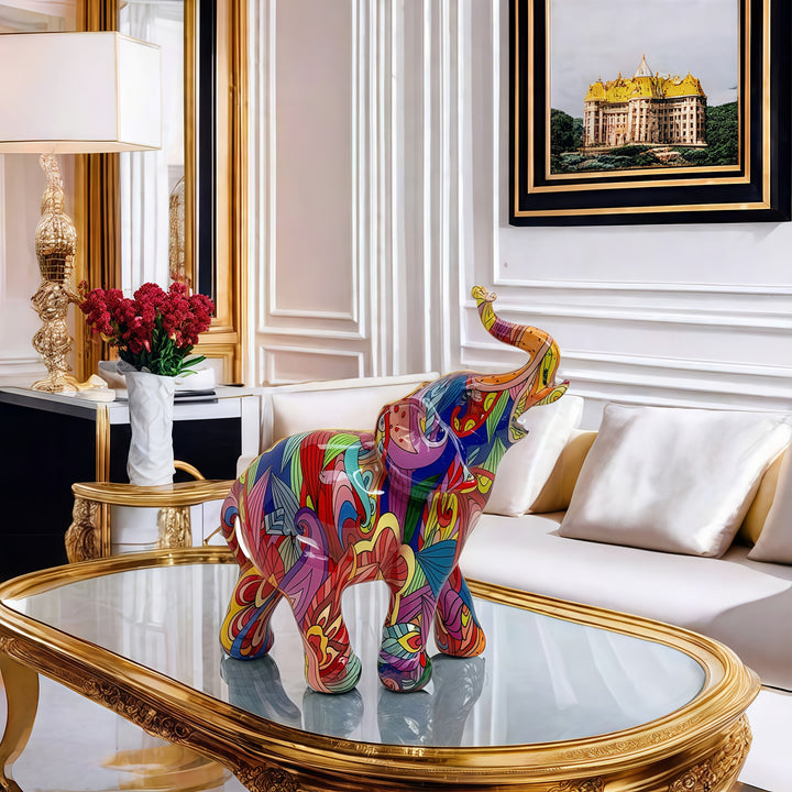 Una estatua de resina de un elefante que simboliza la buena suerte, adecuada para decorar salones, dormitorios, entradas, armarios de TV, armarios de vino y oficinas.