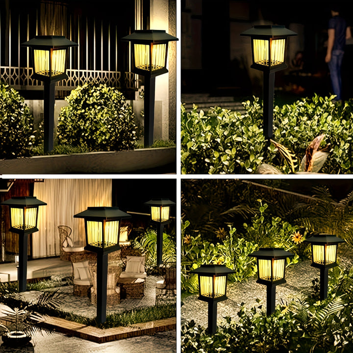 6 luces solares para tierra - Iluminación de senderos al aire libre con LED vintage, foco cálido/blanco, encendido/apagado automático, fácil de instalar, perfectas para jardín, cabaña, parque, carretera - Regalos ideales para Navidad y Halloween, ilumina