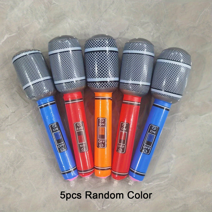 Paquete de 5 Micrófonos Inflables, Modelos de Instrumentos Musicales No Eléctricos de Material PVC, Accesorios para la Decoración de Ambiente en Fiestas, Decoraciones para Eventos y Partes