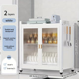 Gabinete de cocina metálico para platos con 4 ganchos, escurridor de doble puerta multifuncional resistente al polvo con bandeja de goteo, almacenamiento portátil para secar platos y ahorrar espacio, organización de cocina - Blanco