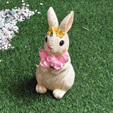 Escultura de Conejo Solar con Luz - Impermeable, Artesanía de Resina con Corona de Flores Rosas para Jardín, Patio y Decoración de Césped - Ideal para el Día de la Madre, Navidad, Acción de Gracias, Regalos de Pascua, Accesorios de Conejo