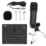 Kit de equipo para podcast, interfaz de audio V8 equipada con tarjeta de sonido multi en uno y micrófono condensador BM800, ideal para grabaciones y transmisiones en vivo