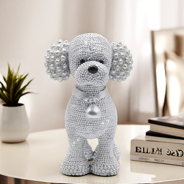 1pc Estatua de decoración de mesa para perros con cuentas de plata de resina contemporánea, para sala de estar, dormitorio, estantería, Pascua, Día del Padre, Día de la Madre, Día de San Valentín, con regalos navideños, regalos de apertura.