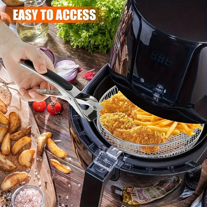 Juego de 10 Piezas de Estante Elevado para Deshidratador de Acero Inoxidable con Pinzas, Accesorios Apilables Reutilizables para Freidoras de Aire Redondos de 4.2QT-5.8QT, Accesorios Lavables para Hornear en la Air Fryer