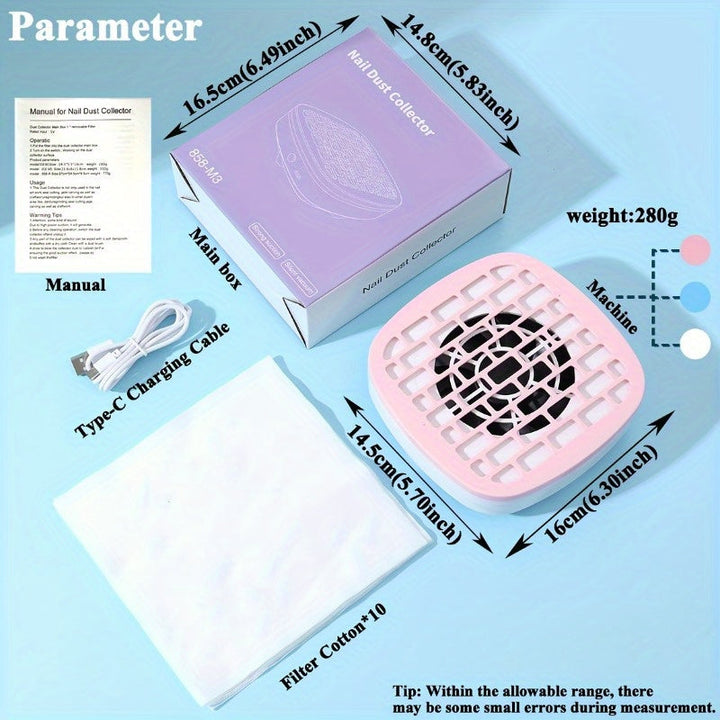1/5/10pcs Recogedor de Polvo para Uñas con Motor y Cepillo USB - Limpiador Compacto de Residuos, Compatible con Máquinas de Uñas, Incluye Filtro - Para Salón, Hogar, Spa, Manicura/Pedicura DIY - Sistema Ligero y Duradero en Rosa, Diseño Cuadrado Elegante
