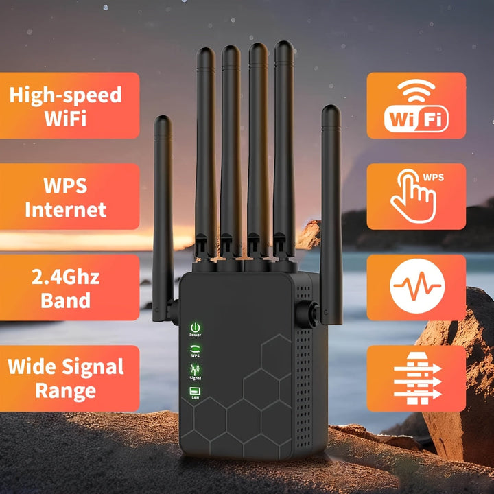 Extensor de señal WiFi potente, amplificador de cobertura, 300 Mbps, con 6 antenas receptoras de alta potencia, modo AP, compatible con puerto Ethernet