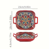 1 Juego de 4 Piezas de Platos Cuadrados Bohemios con Doble Asa. Platos Creativos de Cerámica, Versátiles para Frutas/Pastas. Diseño de 9 Pulgadas Seguro para Horno/Microondas. Asas Antideslizantes para Transporte Fácil, Elevando tu Ritual de Comida.
