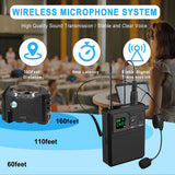 Sistema de micrófonos inalámbricos doble con receptor recargable, entrada de 3.5mm, control de volumen y clip para smartphones, bocinas PA, grabación, enseñanza, iglesia y vlogging - Negro, micrófono inalámbrico para cantar