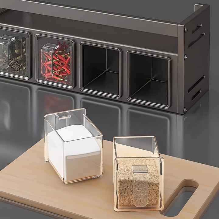 1pc Set de almacenamiento de especias para montaje en pared - Aluminio duradero, instalación sin taladro, incluye contenedores y frascos para cocina y comedor, acabado pulido, frasco de especias