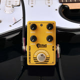 DOLAMO 1 unidad Pedal de efectos de guitarra Overdrive - Amarillo brillante y negro, aumento de bajo dual, distorsión, aumento de volumen, bucle de efectos y perillas de control, construcción metálica/ensamblada para músicos en vivo, pedal de guitarra, p