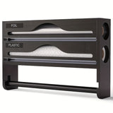 Organizador de Cocina Montado en Pared con Porta Papel Film, Bolsas de Basura y Aluminio - 2/3 Compartimentos para Película Adhesiva, Papel de Albañil y Especias, Accesorios de Bambú, Diseño Elegante y Acabado Suave, Ahorra Espacio