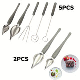Juego de 5 piezas/2 piezas de Herramientas para Bañar Dulces, Tenedor y Cucharas para Bañar Chocolate, Cucharas Decorativas para Cocina, Lápiz de Chef para Platos Decorativos