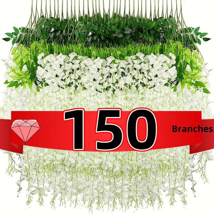 50/150 flores colgantes de wisteria artificial - Decoraciones de vino artificial blanco, adecuadas para bodas, jardines, paredes y arcos de mesa DIY - 3,6 pies de largo, perfectas para primavera, Navidad, Día de San Valentín y fiestas de cumpleaños