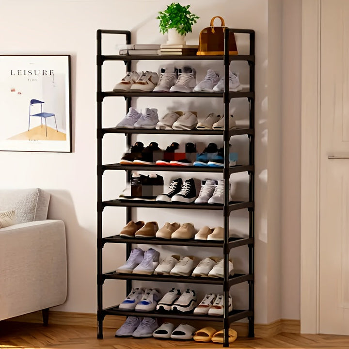 Organizador de zapatos resistente para tenis talla 18-24, diseño moderno que ahorra espacio con 6/7/8 niveles, almacenamiento de tela multicapa, fácil de armar y portátil para guardar tacones y botas, ideal para entradas