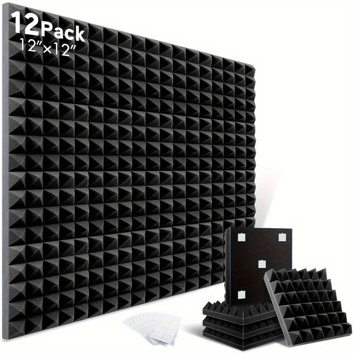 12 piezas, 24 piezas - 2 x 12 x 12 pulgadas - Paneles de Espuma Autoadhesivos para Aislamiento Acústico, Paneles Acústicos de Expansión Rápida, Paneles de Pared con Diseño de Pirámide para Absorber el Sonido y Eliminar Ecos
