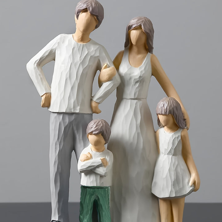1 figura de resina pintada a mano, familia de 4 en tonos cálidos, estilo contemporáneo, ideal para decoración del hogar y regalos en ocasiones especiales, perfecta para estante, escritorio, sala, dormitorio, decoración y accesorios para el hogar