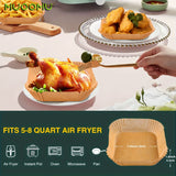 MUOOMU 50/100/150/200 piezas de papel para horno de aire frito cuadrado, papel desechable para hornear, suministros de cocina para el hogar, 5,00 mm de espesor, resistente al agua, papel de pergamino perforado para cocinar de manera saludable, hornear y