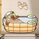 Alfombra de baño antideslizante con diseño de carpincho adorable - Super absorbente de tierra de diatomeas, secado rápido y suave - Diseño de caricatura con fresas y té de burbujas - Perfecta para baño, ducha, lavandería, dormitorio o sala de estar