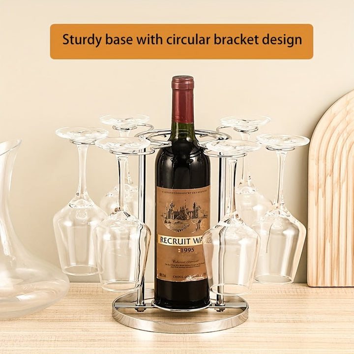 1pc Soporte Creativo para Copas de Vino, Diseño Lujoso, Sostiene 6 Vasos, Estante Colgante con Alambre de Hierro, Sin Necesidad de Taladrar, Exhibidor Premium para Decantador y Aireador de Vino