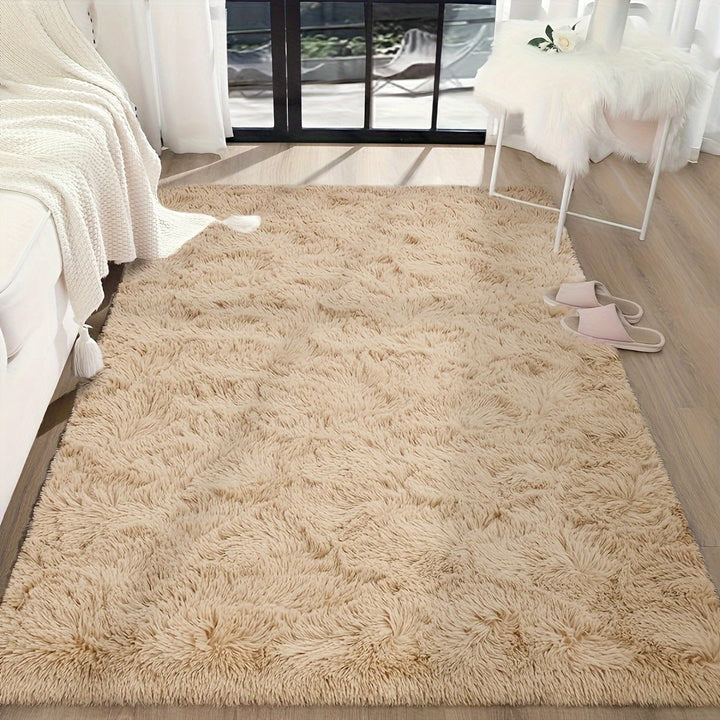 1 pieza de alfombra de área de camello de peluche beige - Suave, duradera poliéster, rectangular, perfecta para sala de estar, dormitorio o decoración de solario, fácil de limpiar y mantener, Navidad