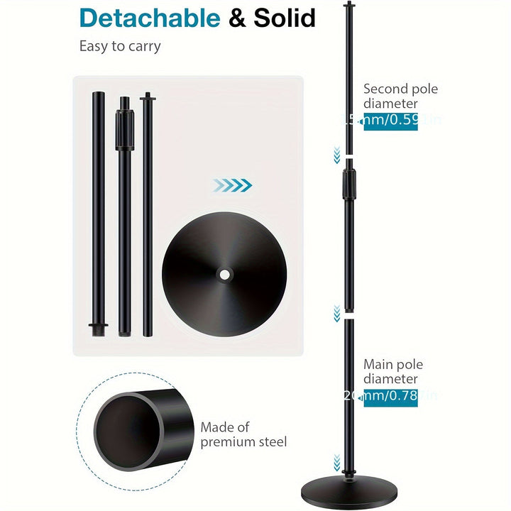 Soporte de Micrófono Profesional Ajustable para Suelo con Conector XLR - Base de Trípode Metálica Resistente, Altura Regulable, Estructura Estable para Transmisiones en Vivo, Canto, Bodas y Eventos al Aire Libre - , Equipo de Audio para Bodas, Diseño Tel