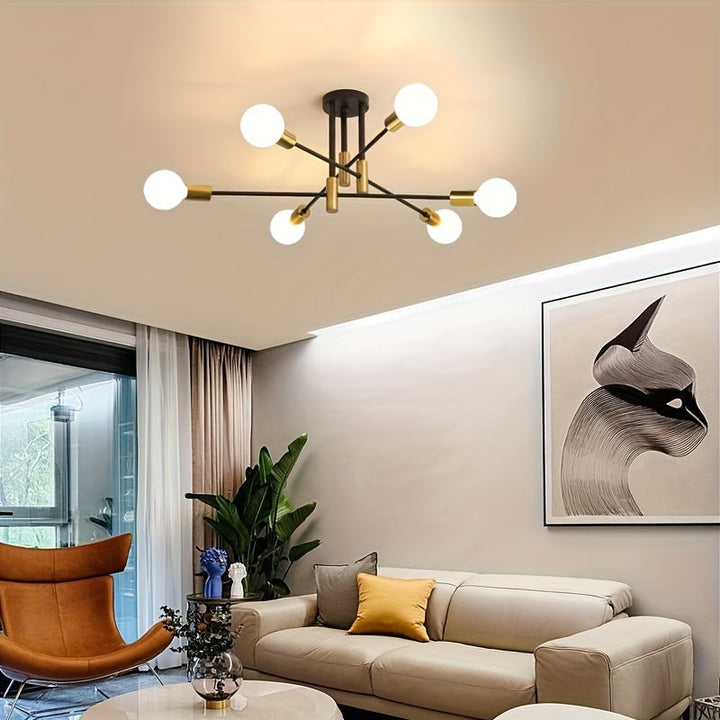 1pc Lámpara Colgante Industrial Moderna en Negro y Dorado - Elegante Aplique de Techo con 4/6 Bombillas, Montaje Semi-Encastrado, Base E26/E27 para Sala de Estar, Comedor, Dormitorio, Cocina, Café - Acabado Metálico Elegante, Sin Bombillas Incluidas, Luc