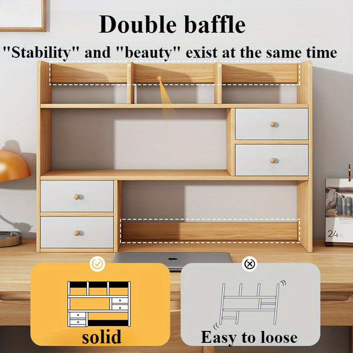 Estantería Moderna de Roble de 3 Niveles con Cajones - Almacenamiento Resistente y Versátil para Libros, Cosméticos y Suministros de Oficina - Perfecta para Dormitorio, Sala de Estar o Oficina en Casa, Estantes de Almacenamiento