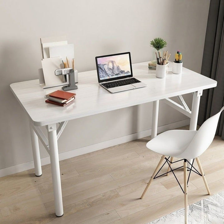 [Relajación en casa] Mesa plegable compacta - Montaje fácil, no se requieren herramientas, diseño rectangular para comer, escribir y estudiar - Metal duradero con acabado blanco, mesa de estudio|Diseño plegable|Marco de metal Tabl