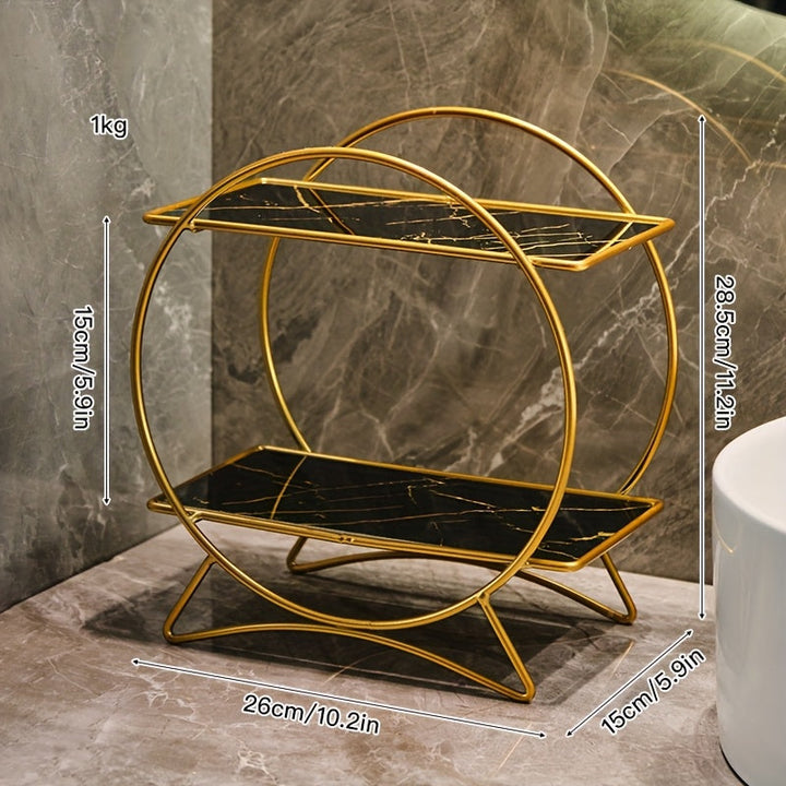 Organizador de baño de doble nivel DONGZHANGGUI con base de orejas de gato elegante - Elegantes estantes de metal para cosméticos, cuidado de la piel y perfumes - Acabado de laca, ideal para un baño moderno, organizadores y almacenamiento de baño.